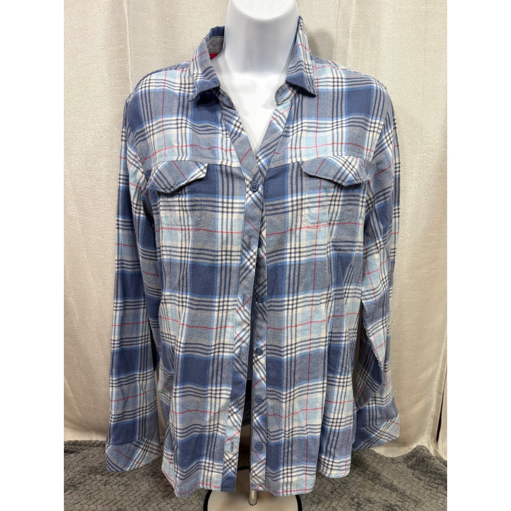 Columbia Womens Blue Plaid Cotton Button Up Long Sleeve Shirt Size L